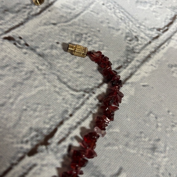 Stone Chip 16 in Necklace Garnet Gold tone Barrel Clasp Vintage - Picture 6 of 9